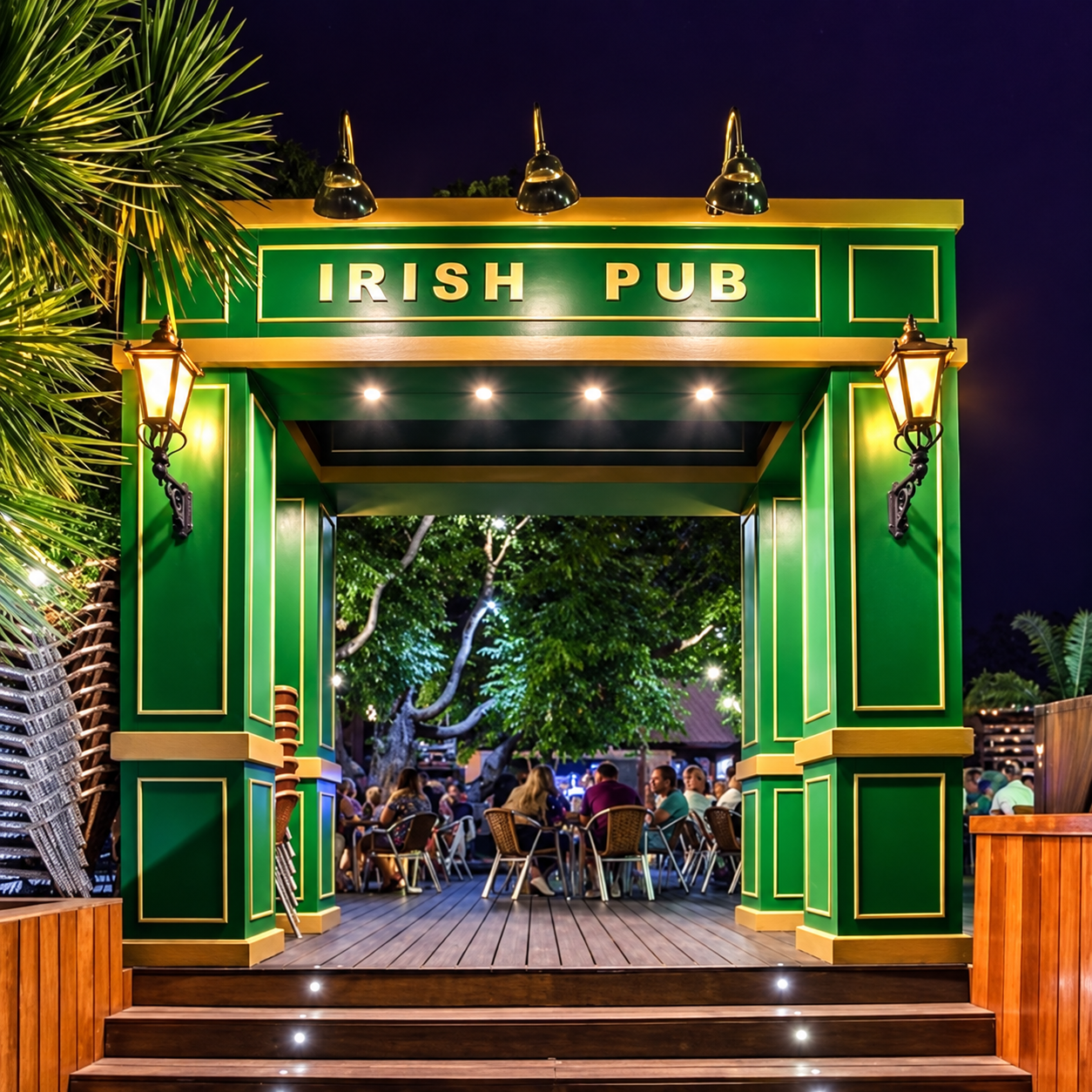 Entrada iluminada do Irish Pub à noite